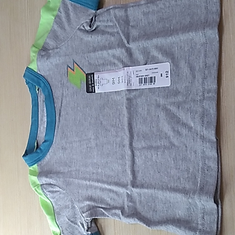 Okie Dokie 9Months Boys Lighting Bolt Tee Shirt 60% Cotton 40% Polyester Gray &